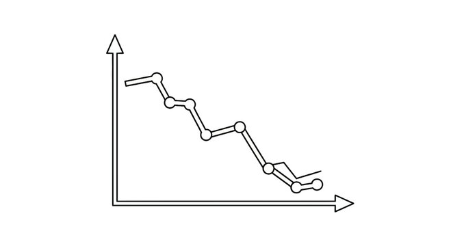 Declining Graph Isolated On Transparent Background - Business Down Trend, Stock Market Fall, Economic Recession Concept