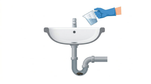 Hand Pouring Liquid Drain Cleaner into Clogged Bathroom Sink for Maintenance