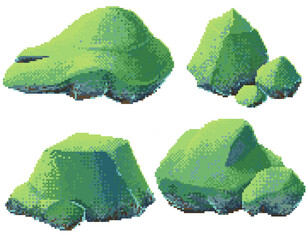 unique rocks cover with moss in pixel art © GreenyPie57