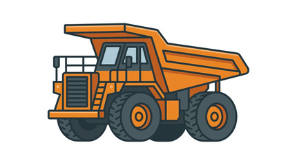 A stylized illustration of a large orange heavy duty mining dump truck isolated on white. © Kopi