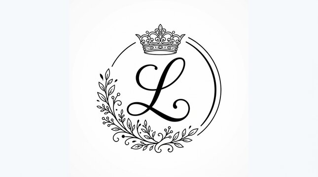 Elegant letter L initial crest vector with crown and botanical leaf frame for luxury branding