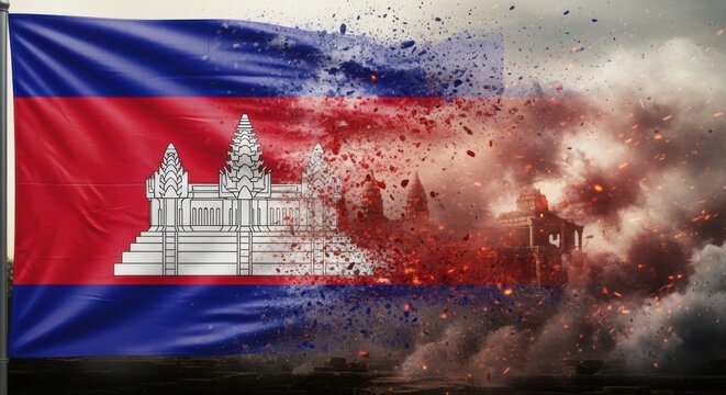 Cambodian temple illustration on flag background illustration