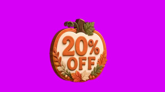 20 Percent Off Autumn Sale 3D Extrude Badge Animation