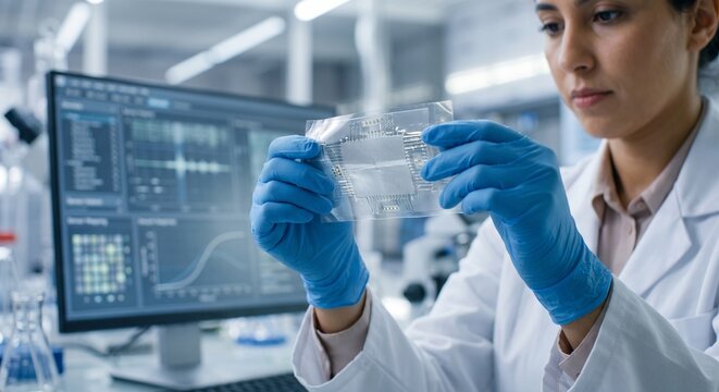 Biomedical Engineer Testing Smart Artificial Skin Sensor Patch