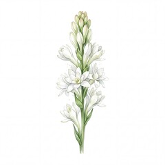 Fototapeta premium White Tuberose Flower Watercolor Illustration Isolated on White Background