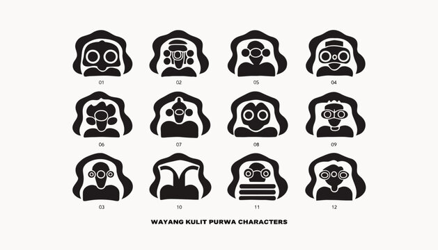 Wayang kulit purwa characters, traditional Indonesian masks