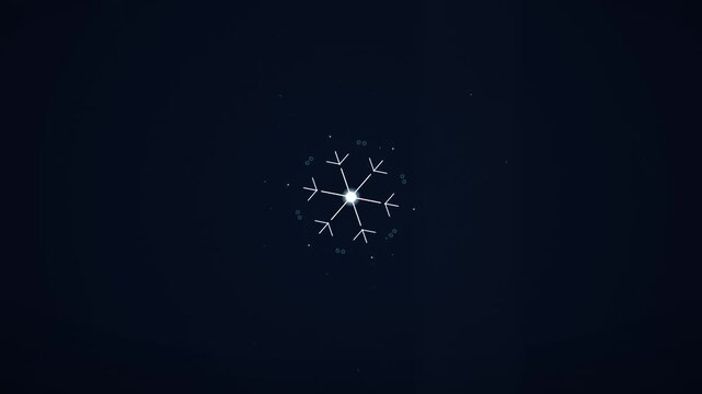 Minimalist glowing snowflake icon on dark blue background