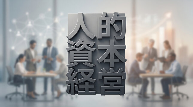 「人的資本経営」の文字を強調したビジネス概念イラスト