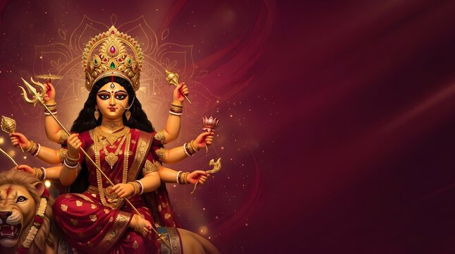 Beautiful artistic illustration of maa durga celebrating the traditional hindu festival of durga puja with divine spiritual energy