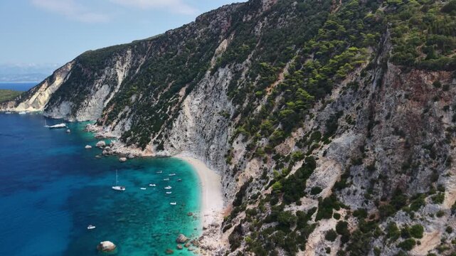 The unbelievably beautiful Afales Bay, Ithaca, Greek Islands - drone flyover from south