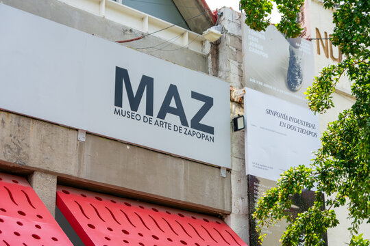 ZAPOPAN, MEXICO - SEPTEMBER 1, 2026: Exterior sign of Zapopan Art Museum MAZ outdoors.