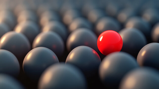 Red Sphere in a Crowd of Grey Spheres