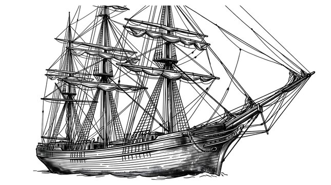 Clipper ship vector in detailed vintage engraving style