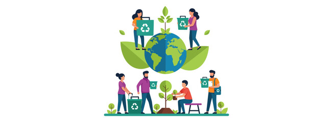 Fototapeta premium People Protecting Earth Through Recycling and Planting