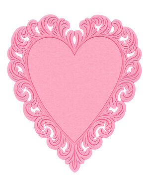 Ornate pink heart with intricate swirling filigree border