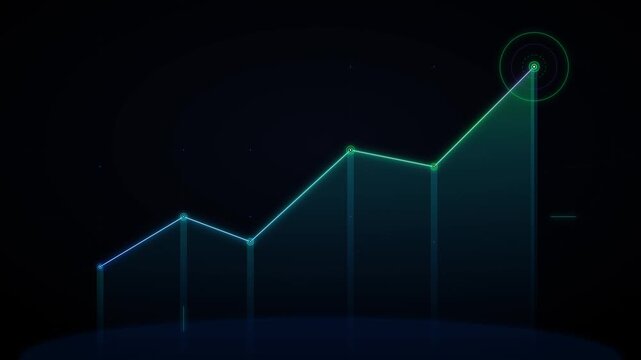 Digital financial growth chart: rising stock market graph with hud interface animation