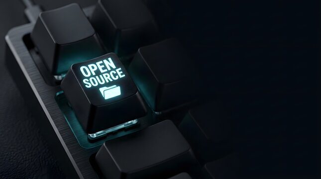 Glowing open source key on a black mechanical keyboard