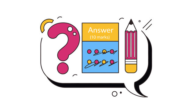 Brainstorming, Question and Answer Concept Illustration - Question Mark, Test Paper, Pencil, Speech Bubble