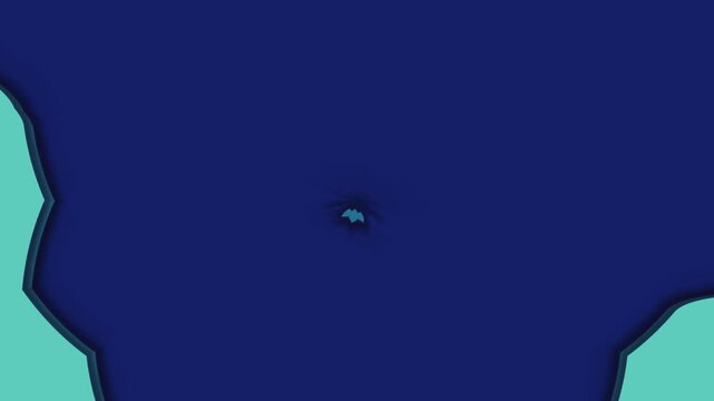 A delicate cat-shaped paper cutout slowly rises on a deep blue background.