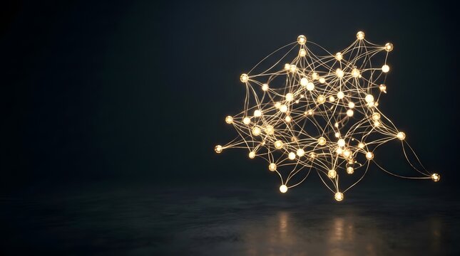 Abstract glowing neural network connection on dark background
