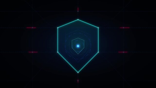 Cyber security shield hud interface: digital data protection and network defense animation