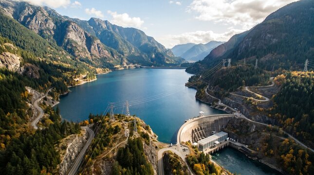 Aerial view of the diablo dam and diablo lake in the north cascades national park, washington state, usa