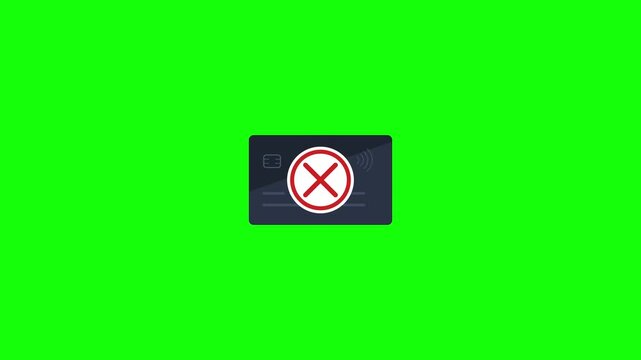 Credit card payment status animation: success and declined transaction icons on green screen