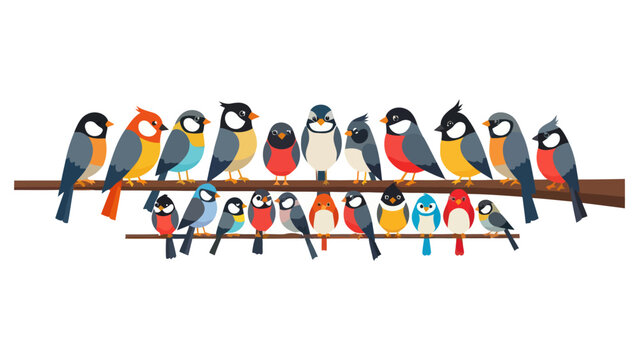 Colorful Cartoon Birds Perched on Branches