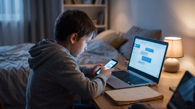 Child reacting to cyberbullying messages