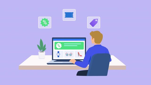 Animated digital security scene showing a person using a computer dashboard with security icons, representing cybersecurity, data protection, online privacy, and secure technology.