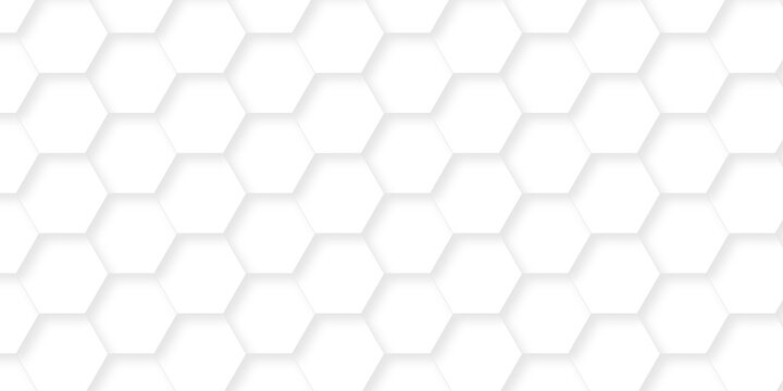 White cover hexagon bee cube element grid tiles emboss seamless pattern. white paper texture futuristic business. honeycomb web banner texture background.