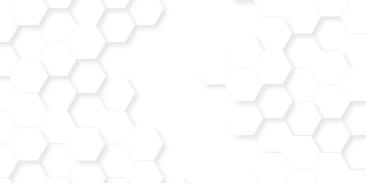 White cover hexagon bee cube element grid tiles emboss seamless pattern. white paper texture futuristic business. honeycomb web banner texture background.