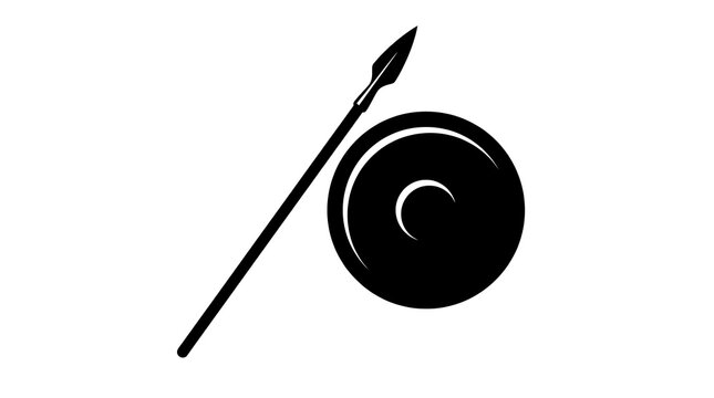 Minimalist silhouette of an ancient spear and round shield