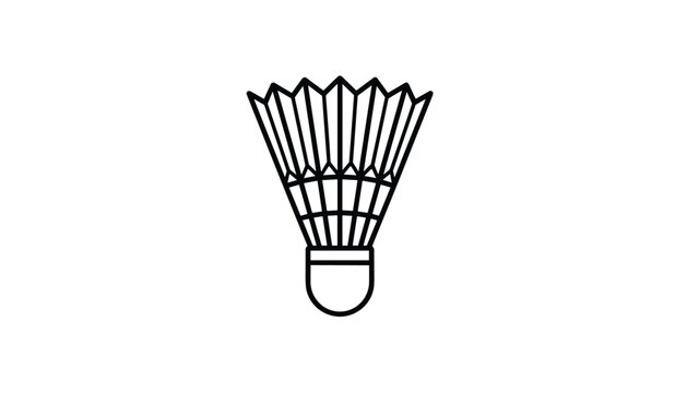 Simple black outline vector icon of a badminton shuttlecock feather birdie isolated on a clean white background.