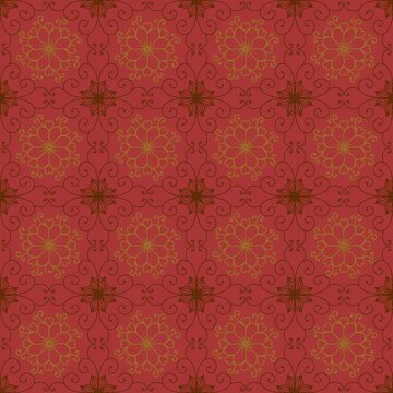 seamless colorful snowflakes flower floral ornaments pattern red background daisy swirl 