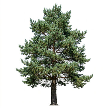 Scotch pine tree isolated on white background. Pinus sylvestris conifer for landscape design.