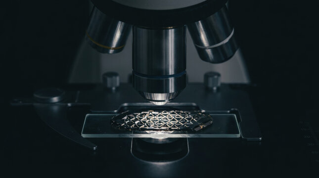 Critical minerals sourcing in microscope study, lab research on metal sample