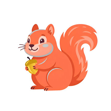 Cute Cartoon Squirrel Holding an Acorn Illustration on Black Background