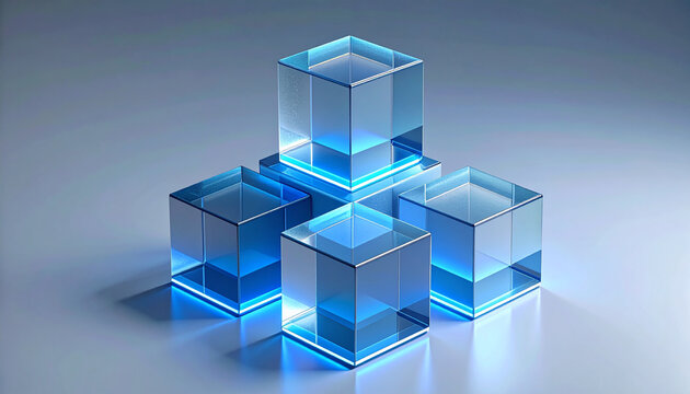 Transparent Blue Cubes Stacked Together.