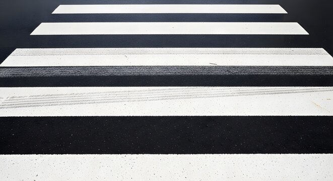 White stripes of a zebra crossing on dark asphalt road