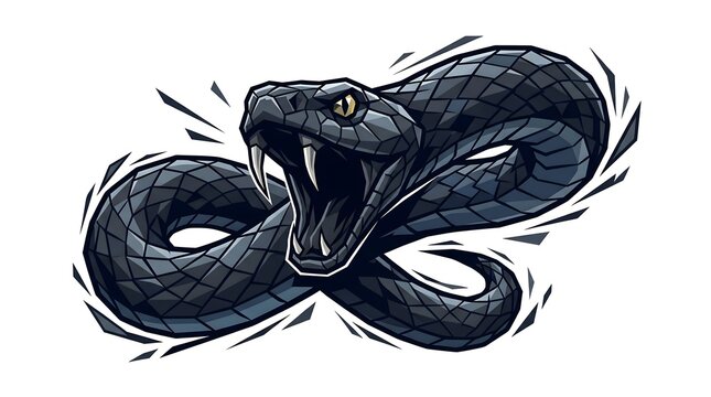 Aggressive coiled black mamba vector snake mascot