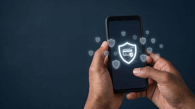 Digital payment security concept featuring shield protection icon with credit card symbols for fintech transactions and online financial safety