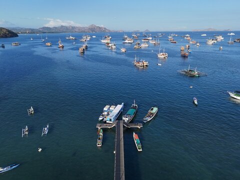 Aerial view of Sasak Ende traditional village with thatched roof houses in Lombok Indonesia