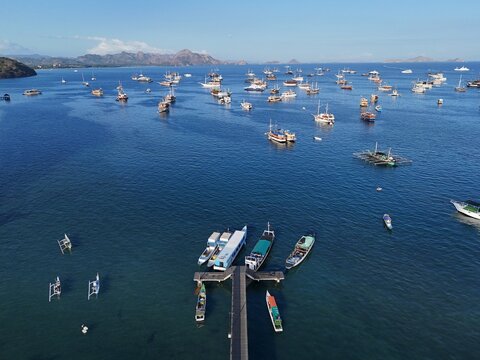 Aerial view of Sasak Ende traditional village with thatched roof houses in Lombok Indonesia