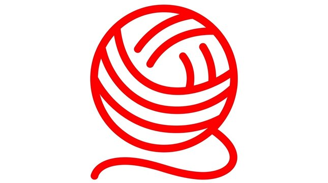 Red ball of yarn line art icon isolated on white