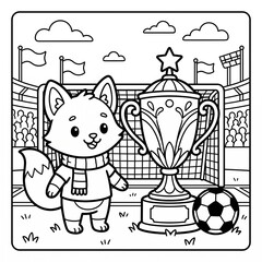 Fototapeta premium Cute Fox Celebrating Sports Victory with Trophy Coloring Page