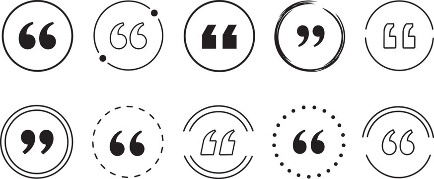 Quote mark icon set in various circular frame styles