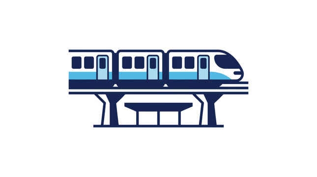 Minimalist Monorail Train Icon on Elevated Track