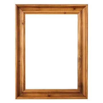 A wooden picture frame is isolated against a png transparent. The frame has a rustic, textured appearance with vertical wood grain and visible knots.