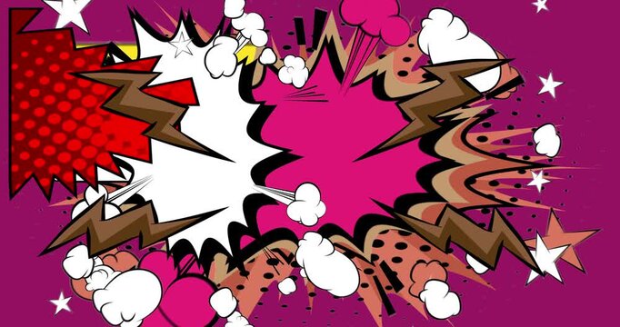 Cartoon background animation, comic book backdrop video. Retro comics pop art design.